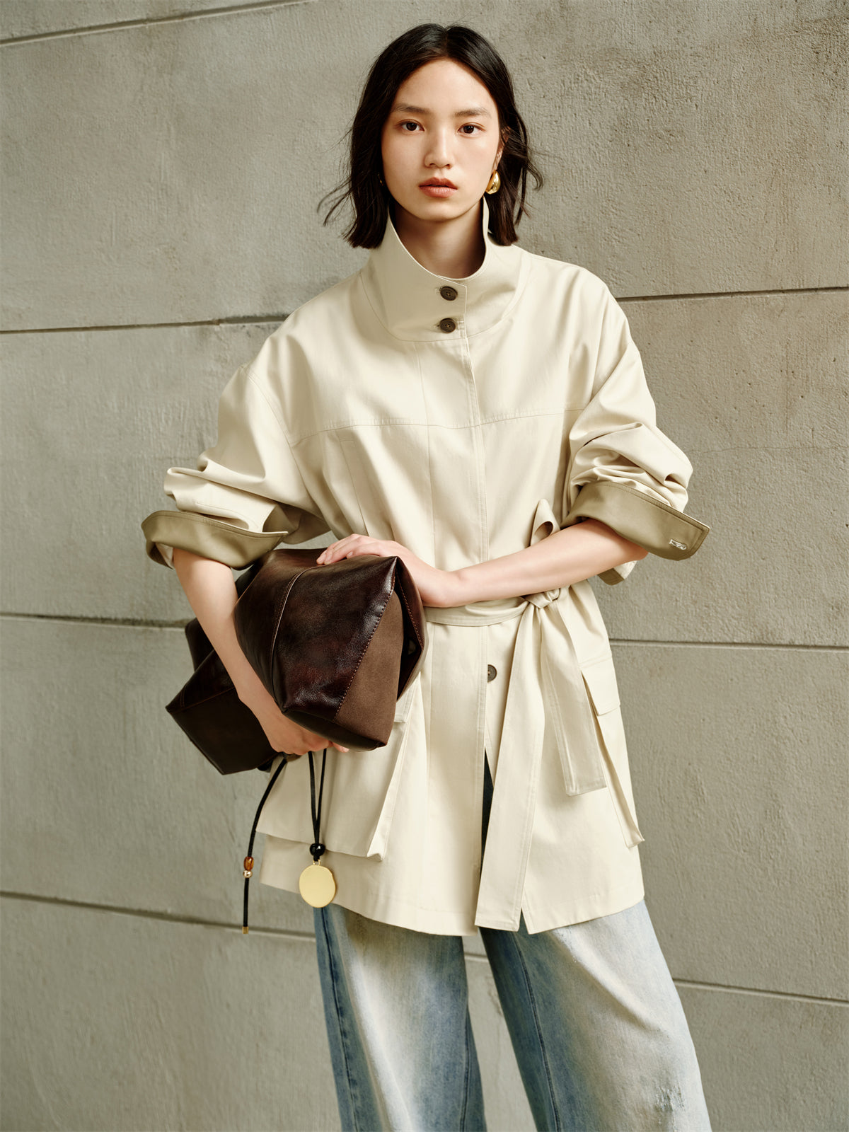 Women's Asymmetric Trench Jacket in Contrast Colors