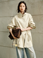 Women's Asymmetric Trench Jacket in Contrast Colors