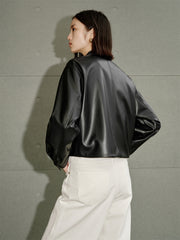Women's Cropped Stand-Collar Moto PU Jacket