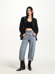 Women's High-Waist Leopard-Print Straight-Leg Jeans