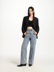 Women's High-Waist Leopard-Print Straight-Leg Jeans