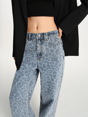 Women's High-Waist Leopard-Print Straight-Leg Jeans