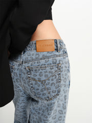 Women's High-Waist Leopard-Print Straight-Leg Jeans