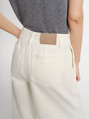 Women's Beige Cotton-Blend Wide-Leg Jeans