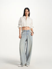Women's Vintage Distressed Oversized Curved-Leg Pants