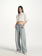 Women's Vintage Distressed Oversized Curved-Leg Pants