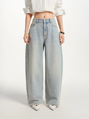 Women's Vintage Distressed Oversized Curved-Leg Pants