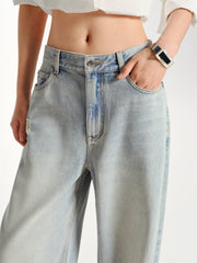 Women's Vintage Distressed Oversized Curved-Leg Pants