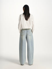 Women's Vintage Distressed Oversized Curved-Leg Pants