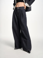 Women's Wide-Leg Jeans with Contrast Leather Patch