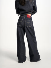 Women's Wide-Leg Jeans with Contrast Leather Patch