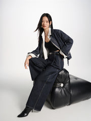 Women's Wide-Leg Jeans with Contrast Leather Patch