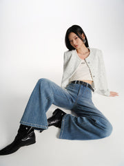 Women's Washed Wide-Leg Slightly Flared Pants