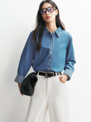 Women's Loose-Fit Washed Denim Shirt