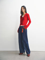 Women's Wool-Blend Contrast Layered-Look Sweater