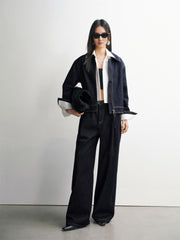 Women's Wide-Leg Jeans with Contrast Leather Patch