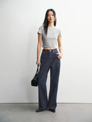Women's Straight-Leg Jeans with Heavy Crochet Embroidery