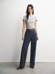 Women's Straight-Leg Jeans with Heavy Crochet Embroidery