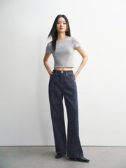 Women's Straight-Leg Jeans with Heavy Crochet Embroidery