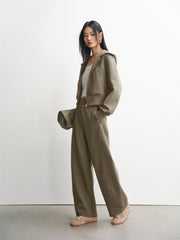 Women's Oversized Elastic-Waist Curved-Leg Pants