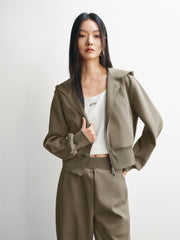 Women's Cropped Zip-Up Hoodie with Embroidery