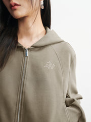 Women's Cropped Zip-Up Hoodie with Embroidery