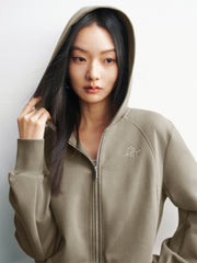 Women's Cropped Zip-Up Hoodie with Embroidery