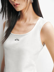 Women's Short U-Neck Embroidered Tank Top
