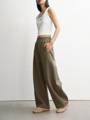 Women's Oversized Elastic-Waist Curved-Leg Pants