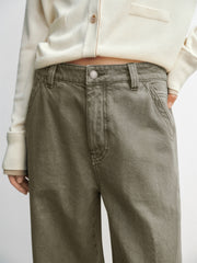 Women's Washed Cotton High-Waist Wide-Leg Jeans