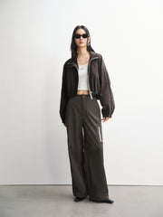 Women's Wide-Leg Casual Pants with Patch Detail