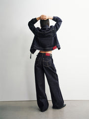 Women's Wide-Leg Jeans with Contrast Leather Patch