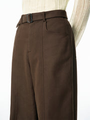 Women's Wide-Leg Curved Pants with Belt