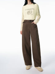 Women's Wide-Leg Curved Pants with Belt