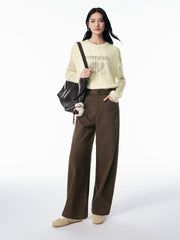 Women's Wide-Leg Curved Pants with Belt