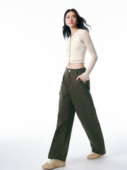 Women's Cropped Linen-Blend Openwork Knit Cardigan