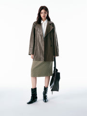 Women's Mid-Length Trench-Style PU Jacket