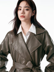 Women's Mid-Length Trench-Style PU Jacket