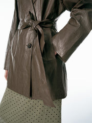 Women's Mid-Length Trench-Style PU Jacket