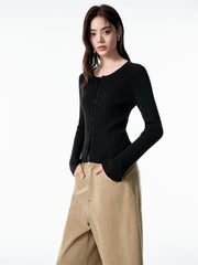 Women's Slim-Fit U-Neck Knit Cardigan