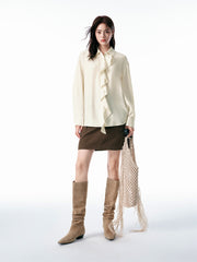 Women's Shirt with Detachable Ruffle Trim