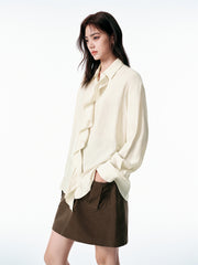 Women's Shirt with Detachable Ruffle Trim