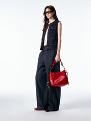 Women's Sleeveless Denim Vest with Contrast Stitching