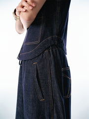 Women's Sleeveless Denim Vest with Contrast Stitching
