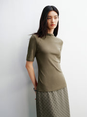Women's Slim-Fit Mock-Neck Lyocell T-Shirt