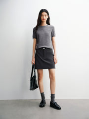 Women's Pure Wool Crewneck Short-Sleeve Knit Top
