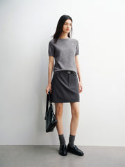 Women's Pure Wool Crewneck Short-Sleeve Knit Top