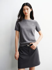 Women's Pure Wool Crewneck Short-Sleeve Knit Top