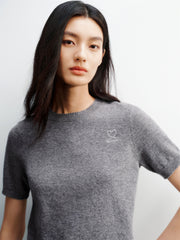 Women's Pure Wool Crewneck Short-Sleeve Knit Top