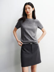 Women's Pure Wool Crewneck Short-Sleeve Knit Top